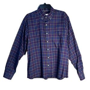 Peter Millar Purple Blue Check Long‎ Sleeve Button Down Shirt Men's Sz Large